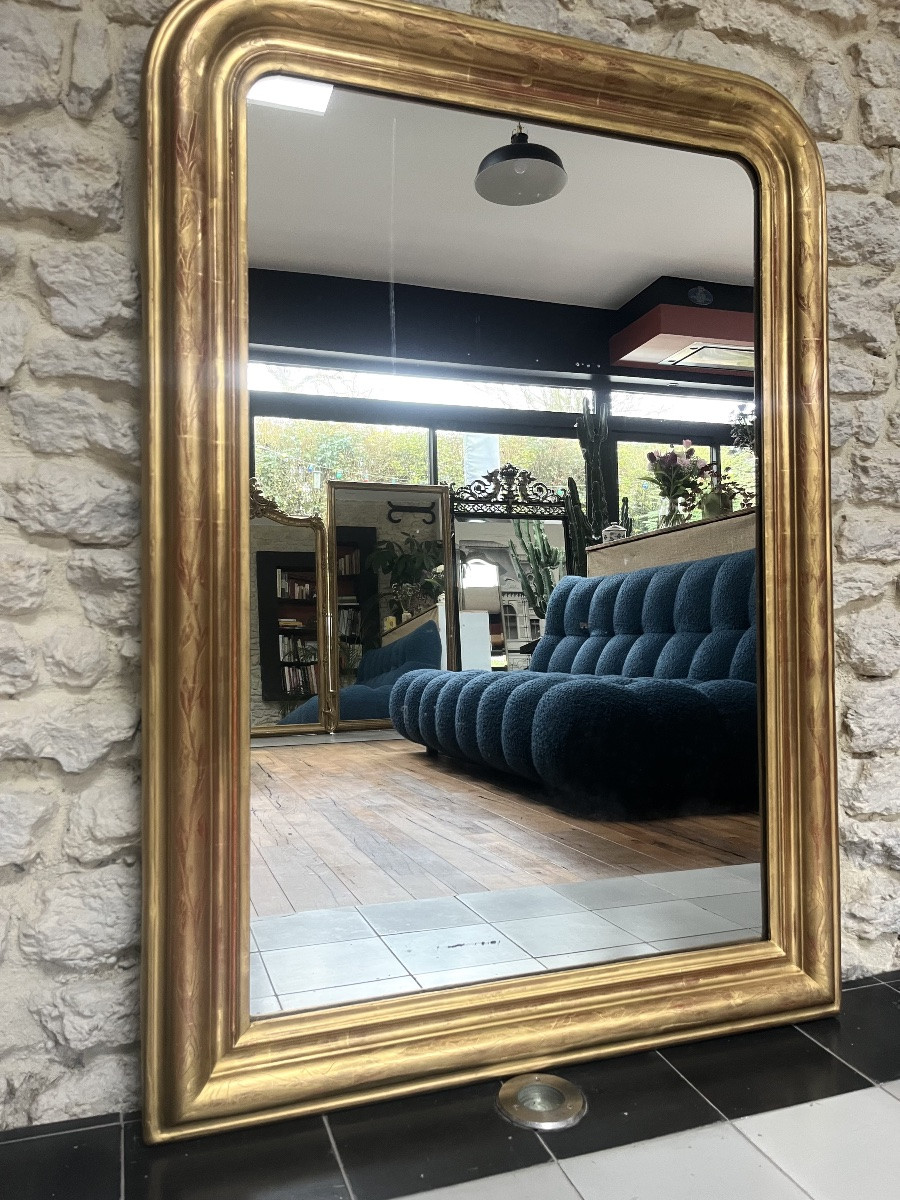 Antique Mirror 122.5/86.5cm Louis-philippe Style, Gilded With Mercury Gold Leaf, Fireplace Mantel -photo-3