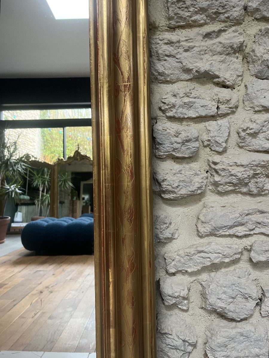 Antique Mirror 122.5/86.5cm Louis-philippe Style, Gilded With Mercury Gold Leaf, Fireplace Mantel -photo-2