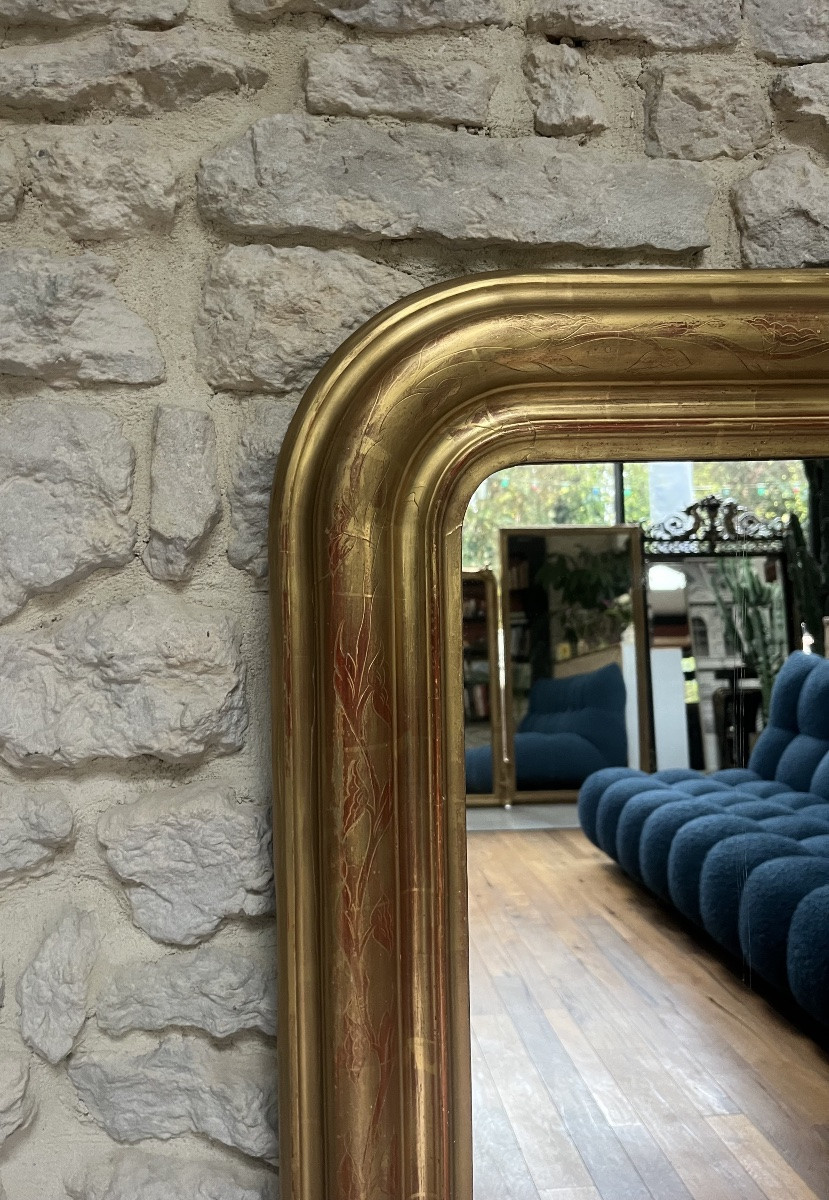 Antique Mirror 122.5/86.5cm Louis-philippe Style, Gilded With Mercury Gold Leaf, Fireplace Mantel -photo-3