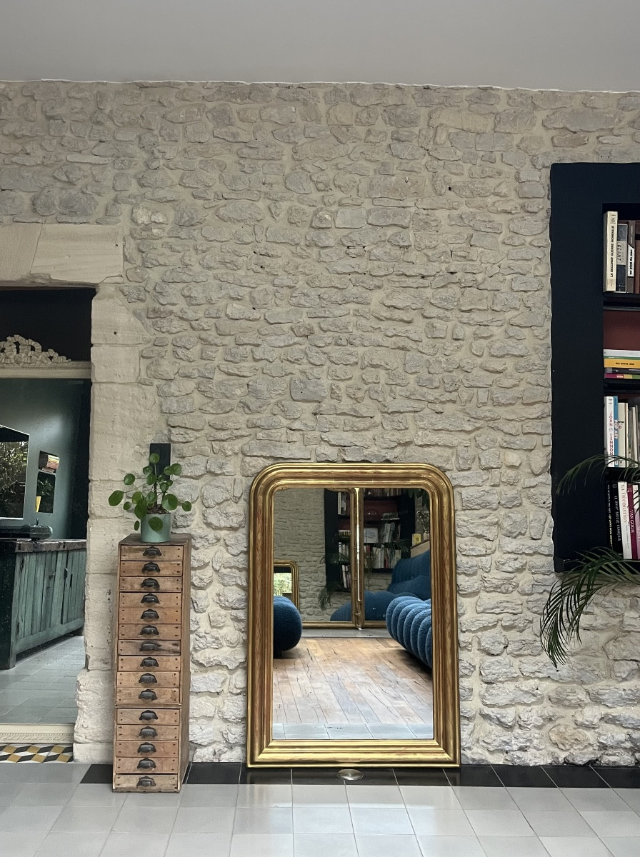 Antique Mirror 122.5/86.5cm Louis-philippe Style, Gilded With Mercury Gold Leaf, Fireplace Mantel 