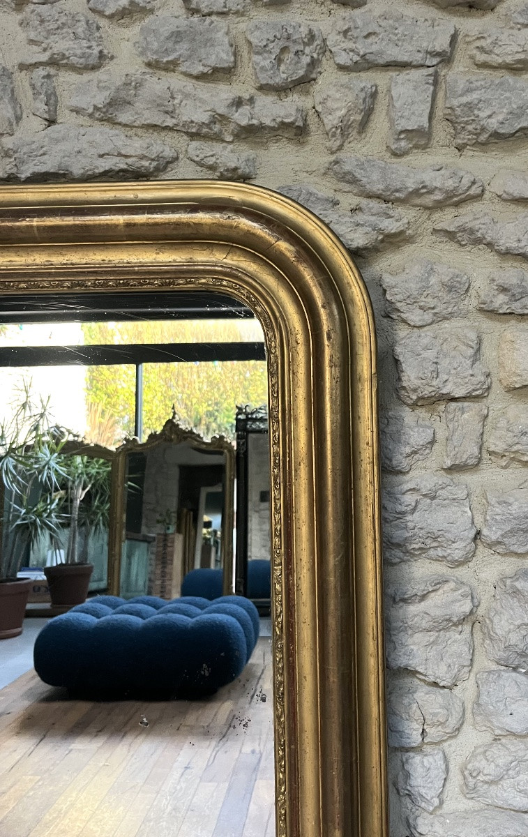 Miroir ancien 142/102cm Louis-Philippe doré à la feuille d’or, trumeau cheminée glace mercure-photo-3