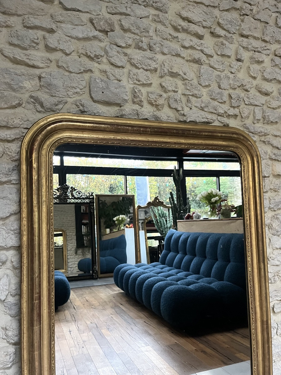 Miroir ancien 142/102cm Louis-Philippe doré à la feuille d’or, trumeau cheminée glace mercure-photo-1