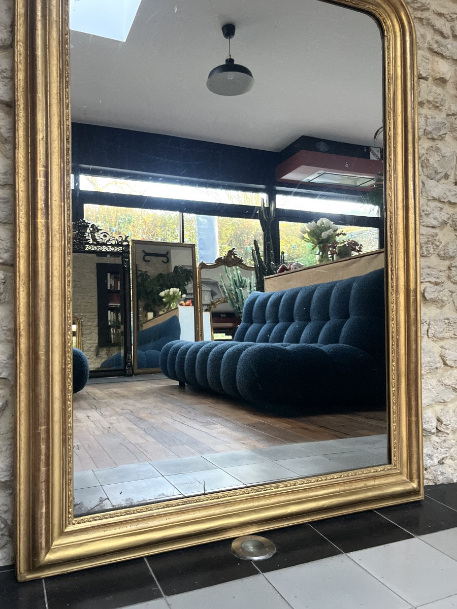 Miroir ancien 142/102cm Louis-Philippe doré à la feuille d’or, trumeau cheminée glace mercure-photo-2