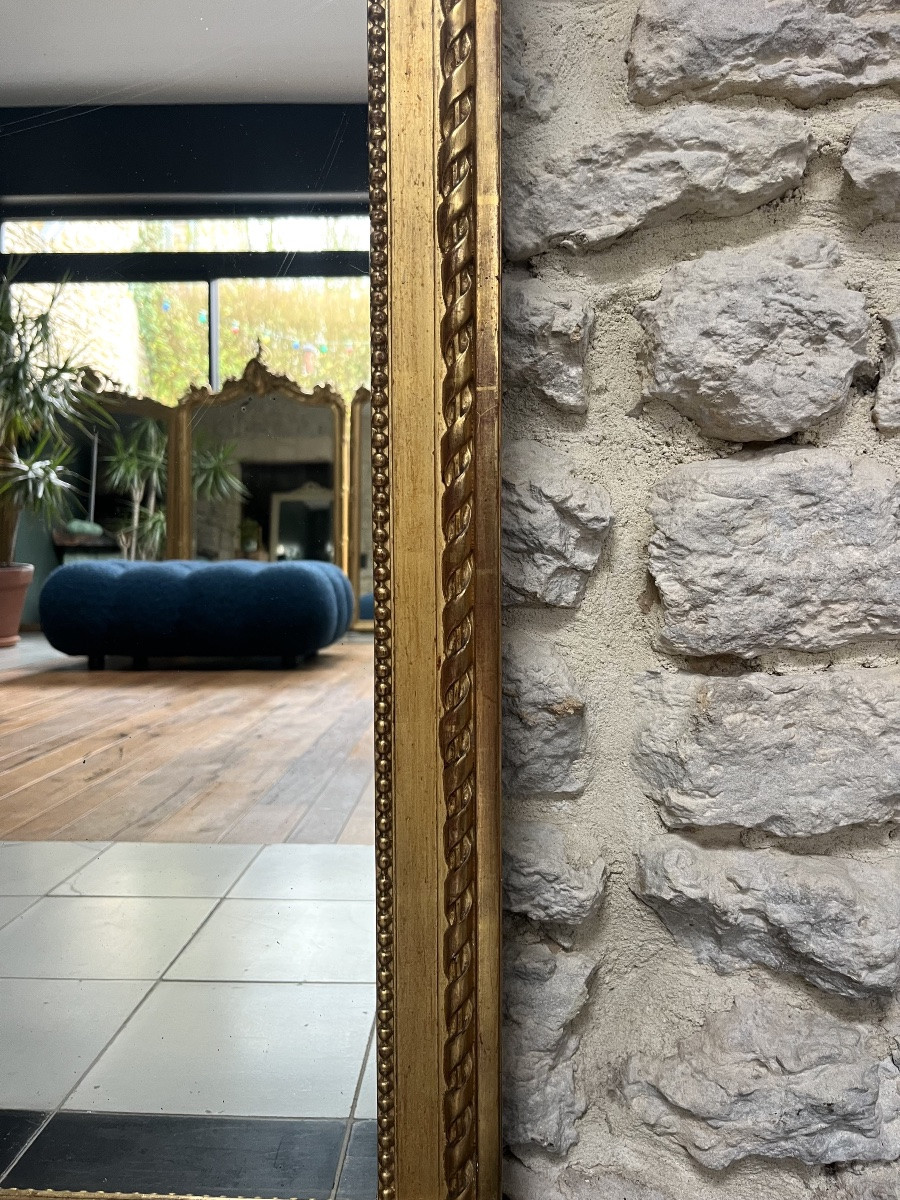 Antique Mirror 131/95.5cm With Louis XVI Style Ribbon Bow Pediment And Gilded Pearl With Gold Leaf -photo-6