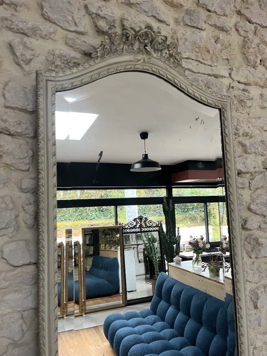 Antique Mirror, 239.5/54cm, Between Two Frames, With A Louis XVI Pediment, Late 19th Century, Beveled Glass.-photo-1