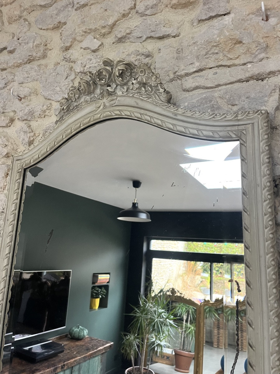 Antique Mirror, 239.5/54cm, Between Two Frames, With A Louis XVI Pediment, Late 19th Century, Beveled Glass.-photo-7