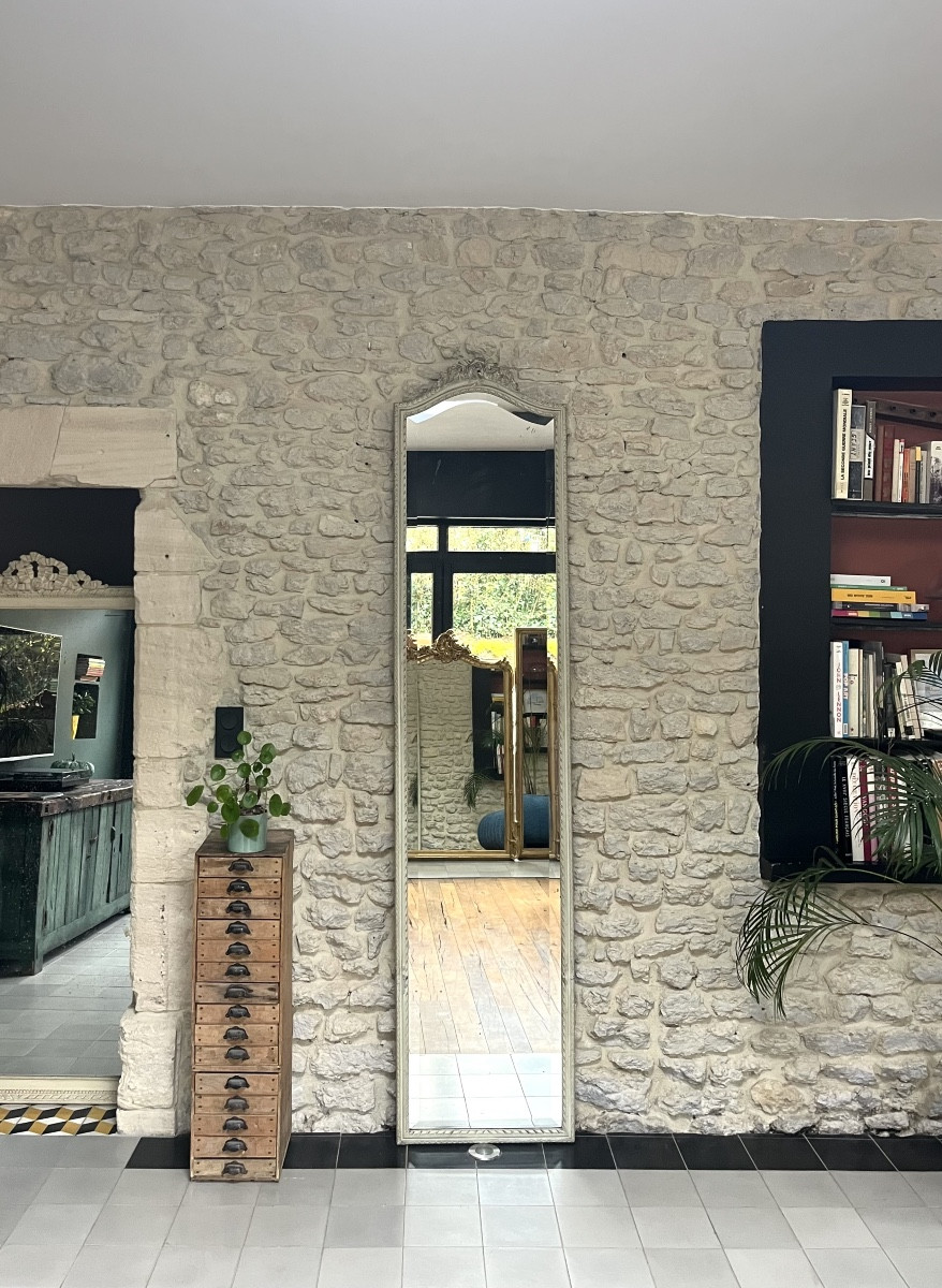 Antique Mirror, 239.5/54cm, Between Two Frames, With A Louis XVI Pediment, Late 19th Century, Beveled Glass.