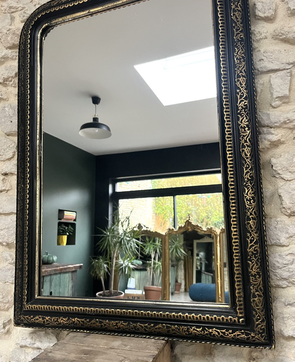 Antique Mirror, 93.5/66.5cm, Louis-philippe Style, Beaded, Napoleon III Era, Mercury Glass, Pier Glass -photo-3