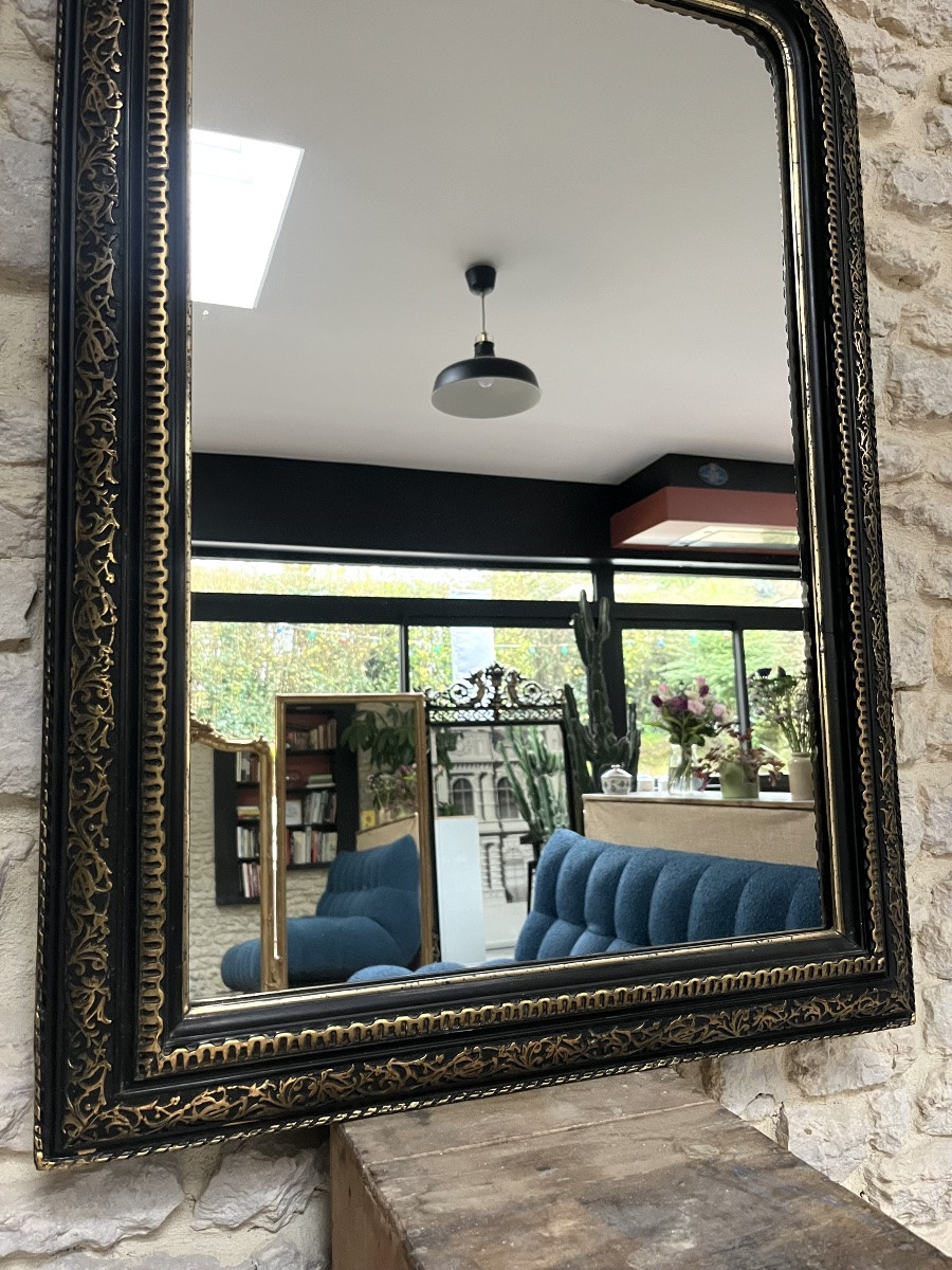 Antique Mirror, 93.5/66.5cm, Louis-philippe Style, Beaded, Napoleon III Era, Mercury Glass, Pier Glass -photo-4