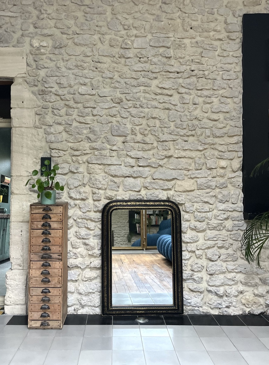 Antique Mirror, 93.5/66.5cm, Louis-philippe Style, Beaded, Napoleon III Era, Mercury Glass, Pier Glass -photo-1