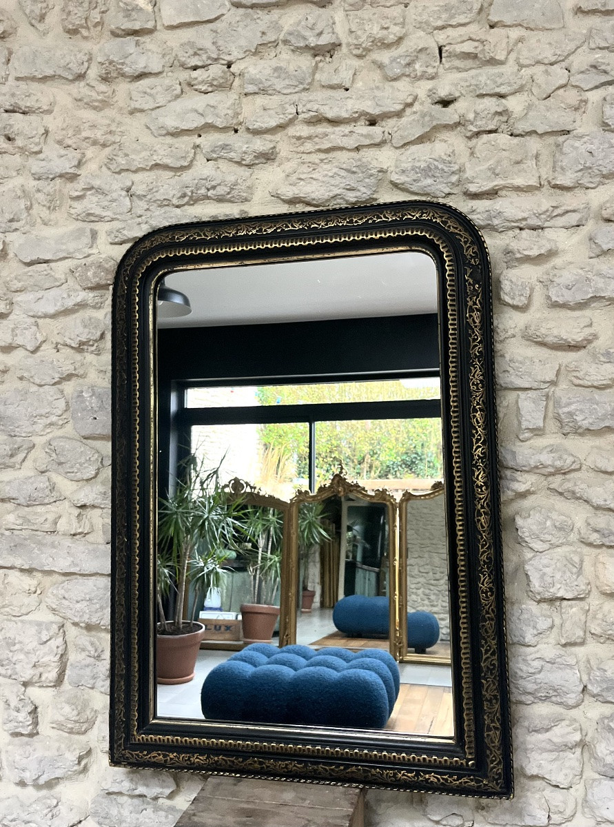 Antique Mirror, 93.5/66.5cm, Louis-philippe Style, Beaded, Napoleon III Era, Mercury Glass, Pier Glass -photo-3