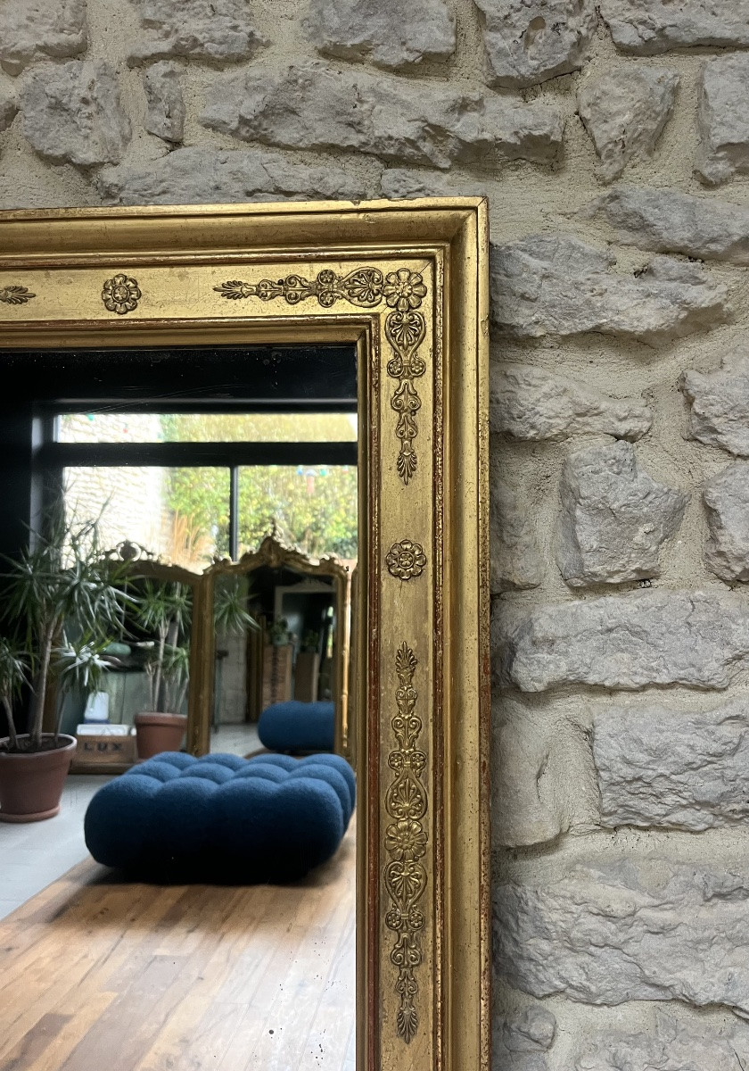 Antique Mirror, 143/78.5cm Between The Two Panes, Gilded With Gold Leaf, Restoration Period, Mercury Glass-photo-4