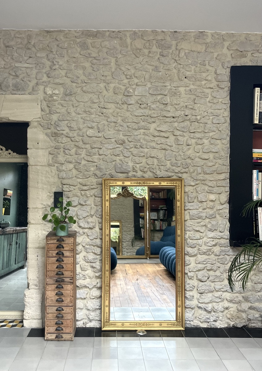 Antique Mirror, 143/78.5cm Between The Two Panes, Gilded With Gold Leaf, Restoration Period, Mercury Glass-photo-1