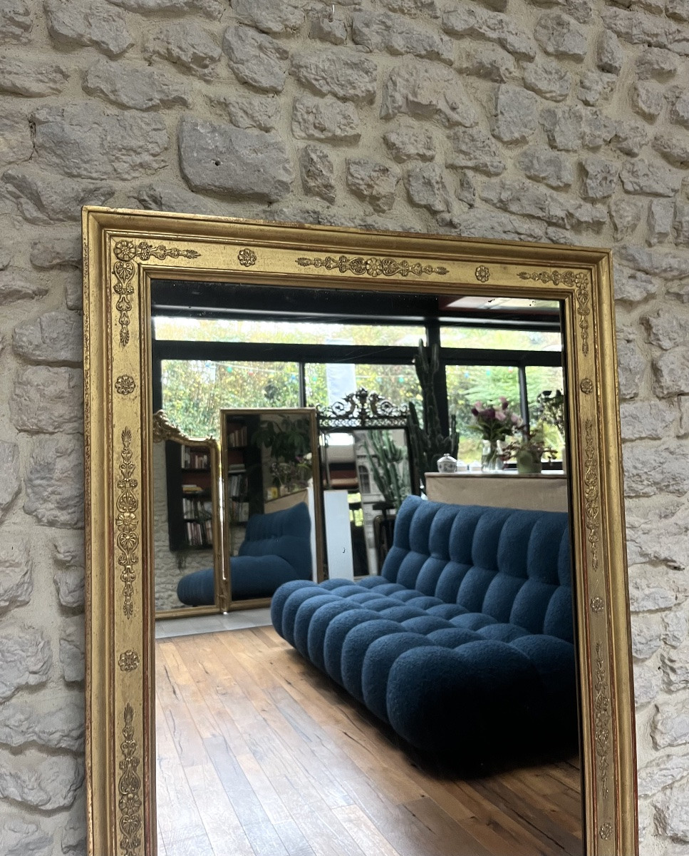 Antique Mirror, 143/78.5cm Between The Two Panes, Gilded With Gold Leaf, Restoration Period, Mercury Glass-photo-2