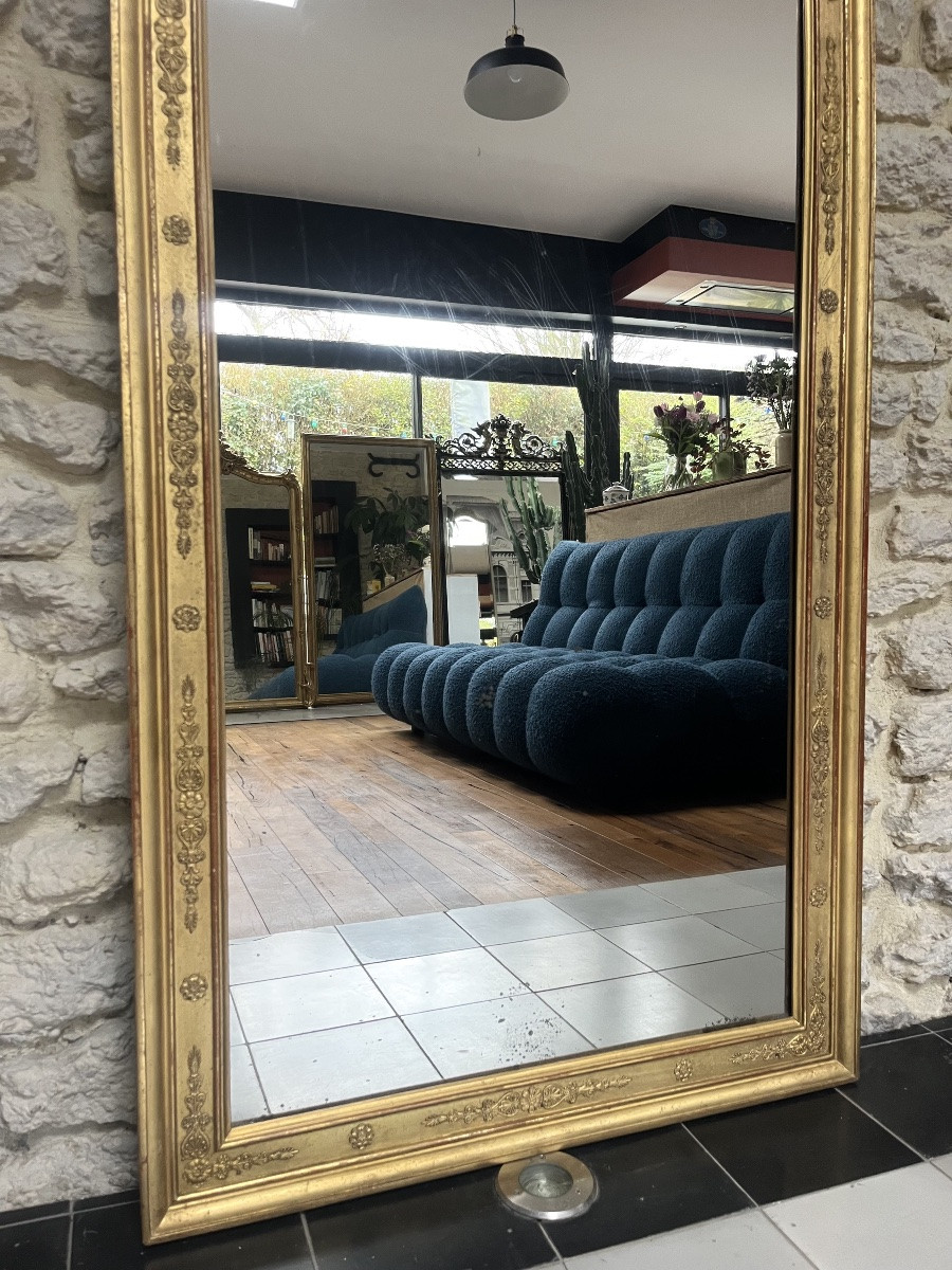 Antique Mirror, 143/78.5cm Between The Two Panes, Gilded With Gold Leaf, Restoration Period, Mercury Glass-photo-3