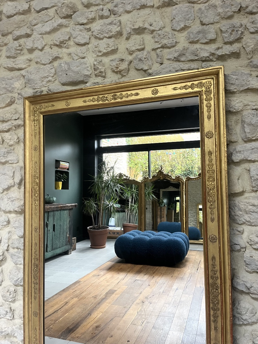 Antique Mirror, 143/78.5cm Between The Two Panes, Gilded With Gold Leaf, Restoration Period, Mercury Glass-photo-4