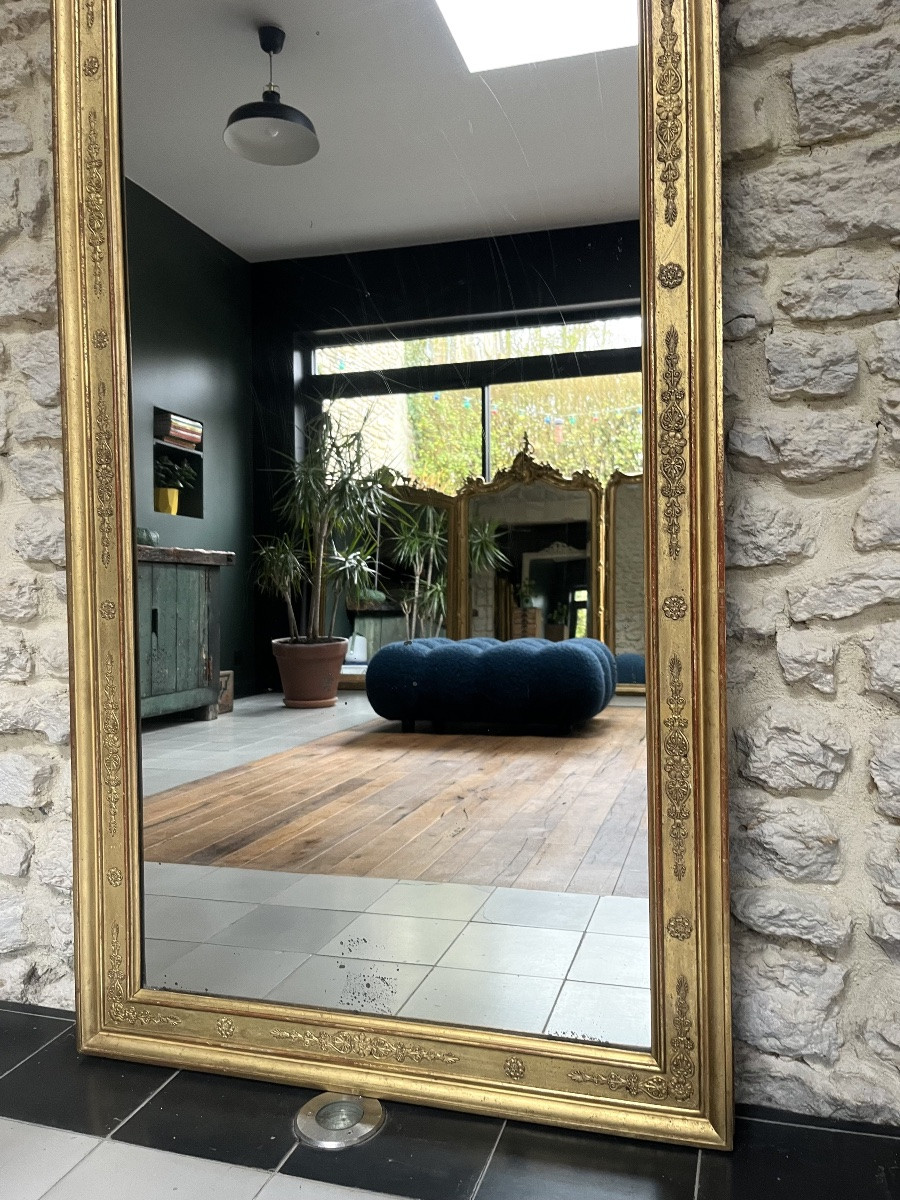 Antique Mirror, 143/78.5cm Between The Two Panes, Gilded With Gold Leaf, Restoration Period, Mercury Glass-photo-5