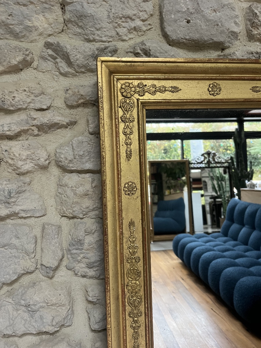 Antique Mirror, 143/78.5cm Between The Two Panes, Gilded With Gold Leaf, Restoration Period, Mercury Glass-photo-7