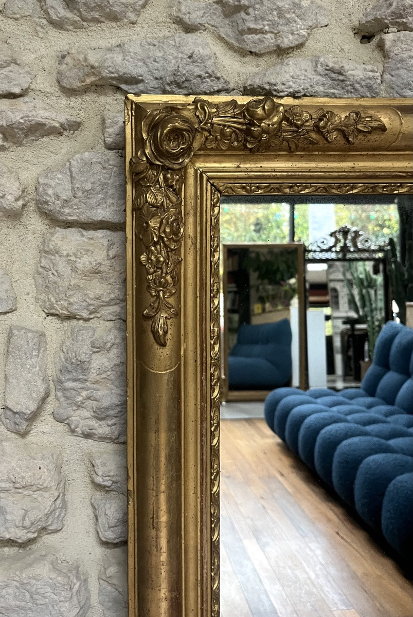Antique Mirror, 135/79cm, Gilded With Gold Leaf, Empire Period, Mercury Glass-photo-2