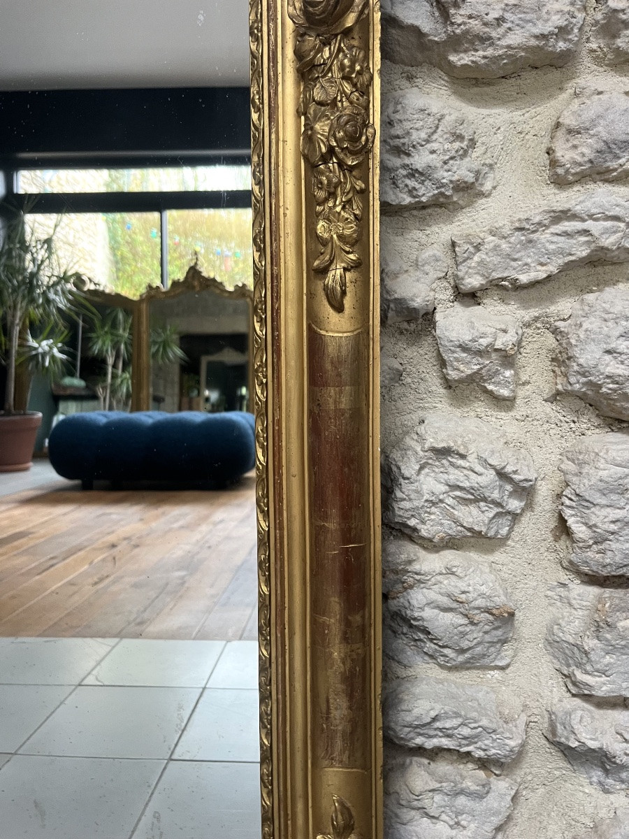 Antique Mirror, 135/79cm, Gilded With Gold Leaf, Empire Period, Mercury Glass-photo-3