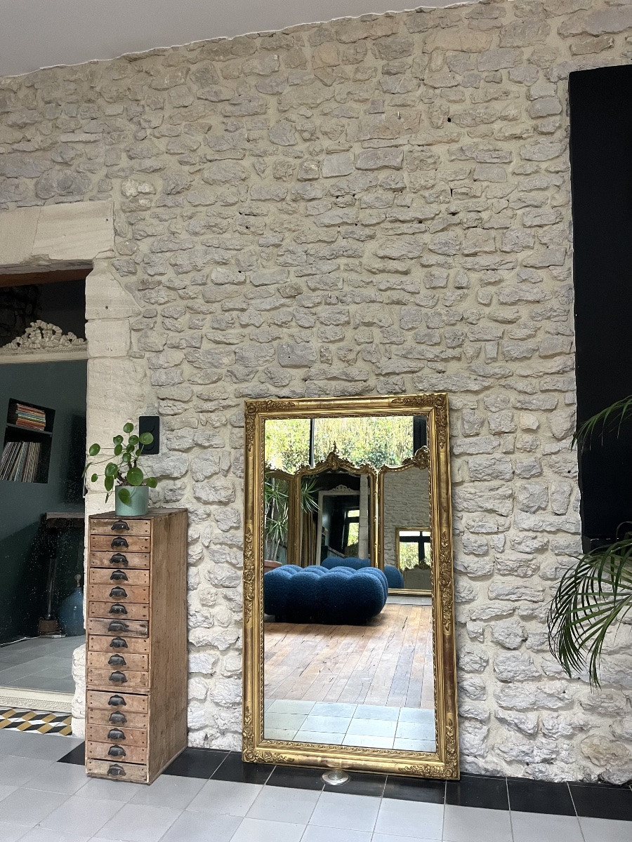 Antique Mirror, 135/79cm, Gilded With Gold Leaf, Empire Period, Mercury Glass-photo-1