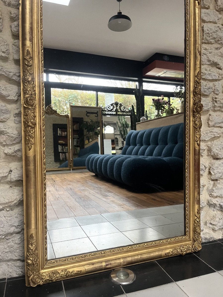 Antique Mirror, 135/79cm, Gilded With Gold Leaf, Empire Period, Mercury Glass-photo-3