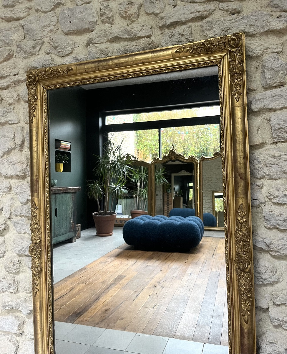 Antique Mirror, 135/79cm, Gilded With Gold Leaf, Empire Period, Mercury Glass-photo-4