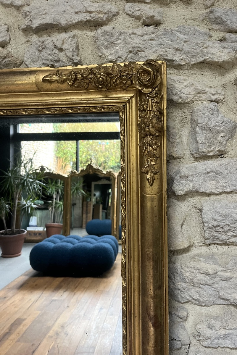 Antique Mirror, 135/79cm, Gilded With Gold Leaf, Empire Period, Mercury Glass-photo-6
