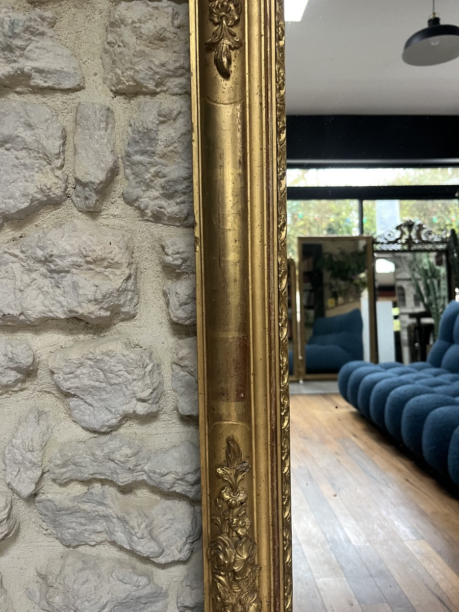 Antique Mirror, 135/79cm, Gilded With Gold Leaf, Empire Period, Mercury Glass-photo-7