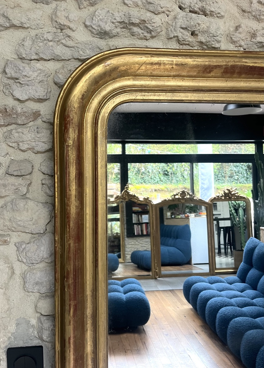Large Louis-philippe Mirror, 200/150cm, 19th Century, Mercury Glass, Fireplace Mantelpiece -photo-2
