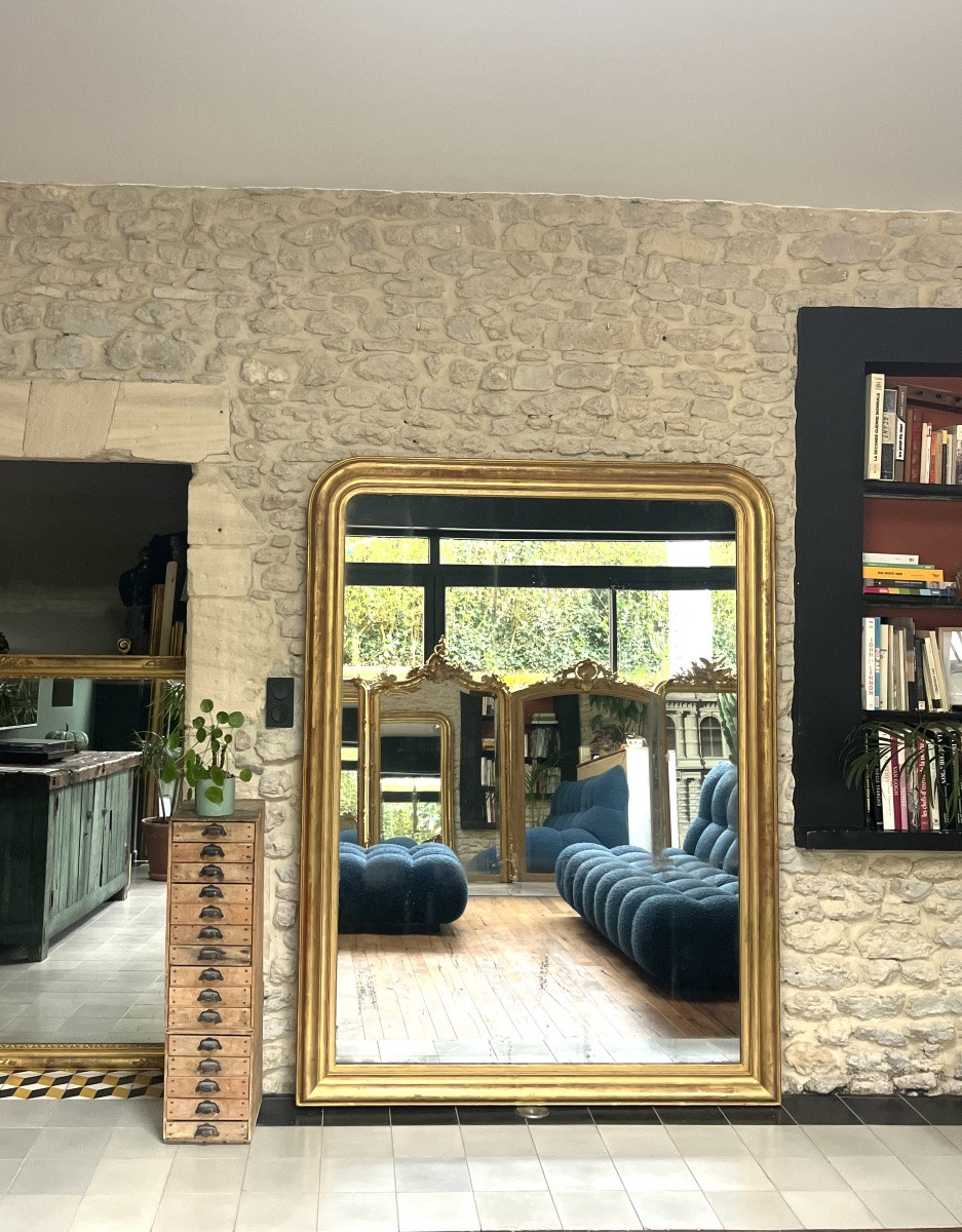 Large Louis-philippe Mirror, 200/150cm, 19th Century, Mercury Glass, Fireplace Mantelpiece -photo-4