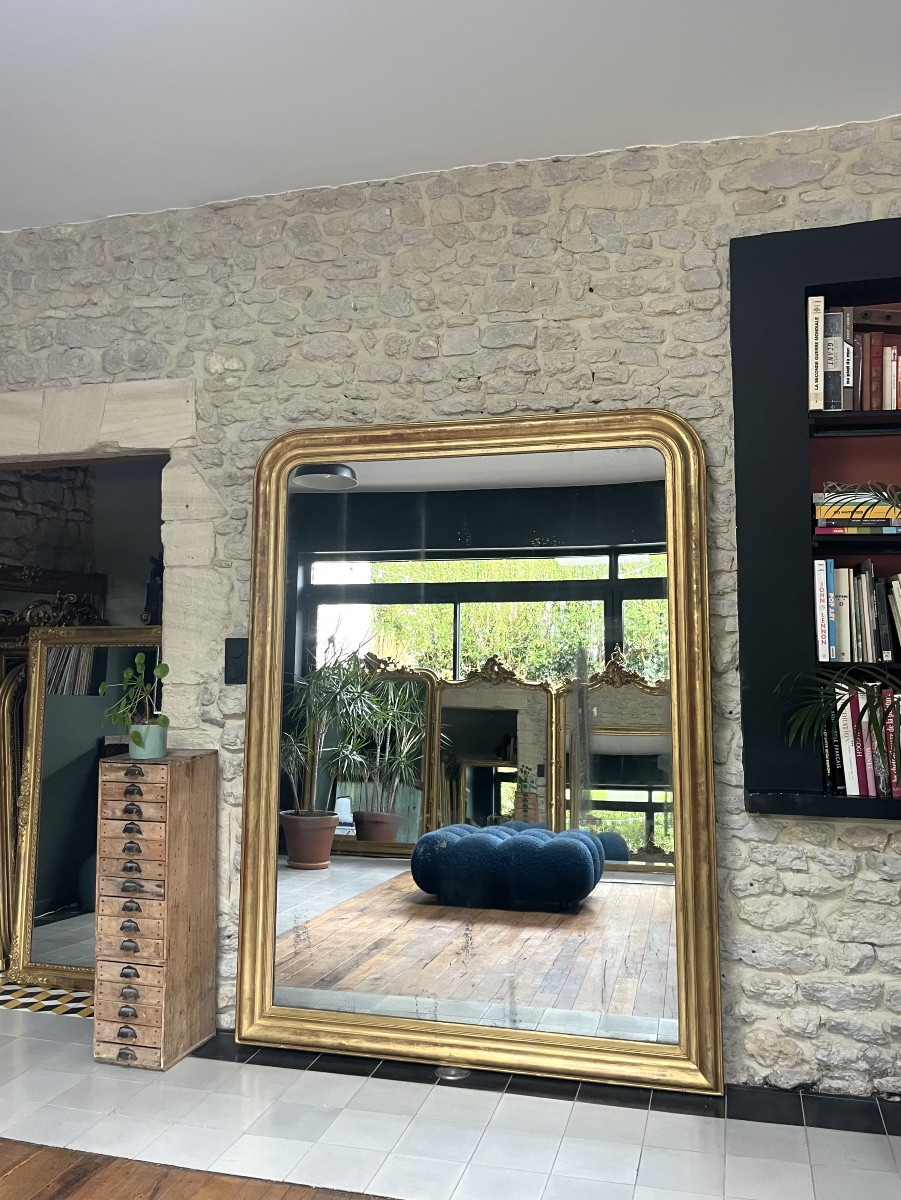 Large Louis-philippe Mirror, 200/150cm, 19th Century, Mercury Glass, Fireplace Mantelpiece 