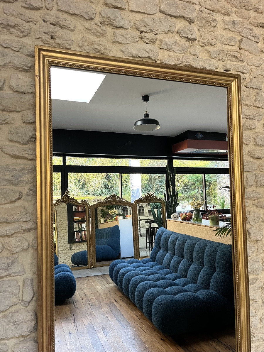 Antique Mirror, 200/91.5cm, Gilded With Gold Leaf, A Mirror Between Two Panes, Glass -photo-1