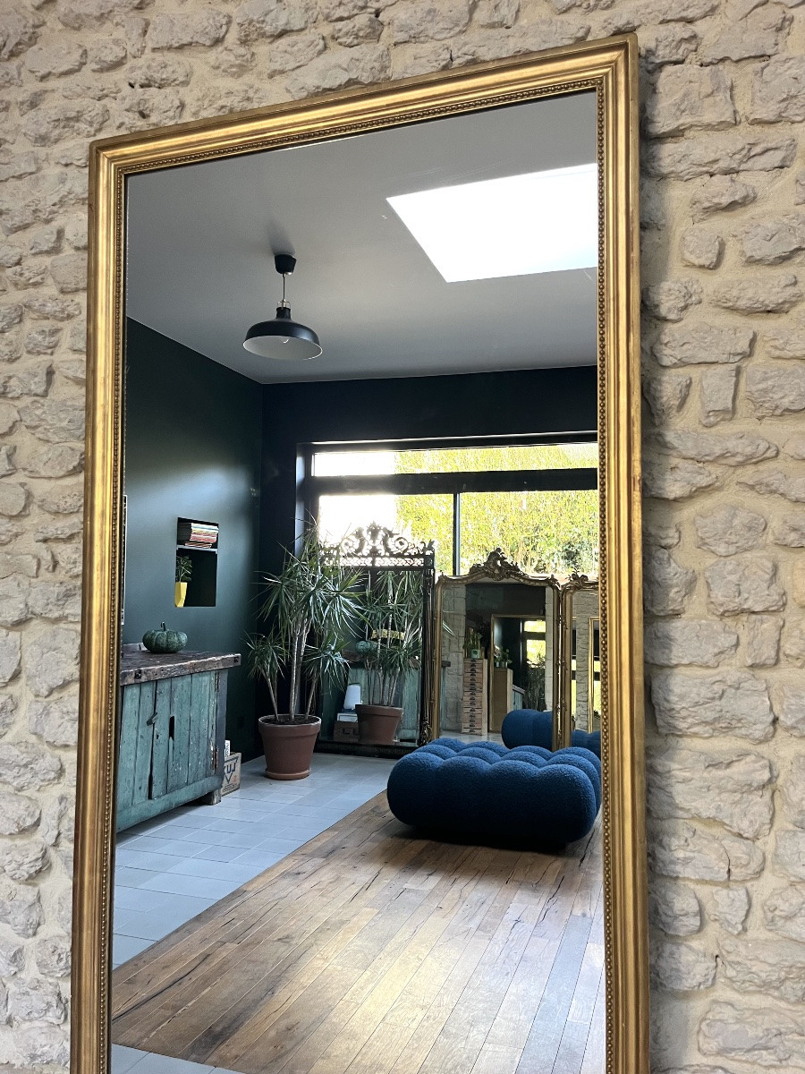 Antique Mirror, 200/91.5cm, Gilded With Gold Leaf, A Mirror Between Two Panes, Glass -photo-3
