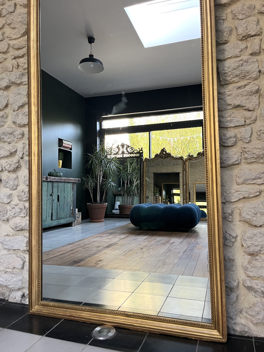 Antique Mirror, 200/91.5cm, Gilded With Gold Leaf, A Mirror Between Two Panes, Glass -photo-4