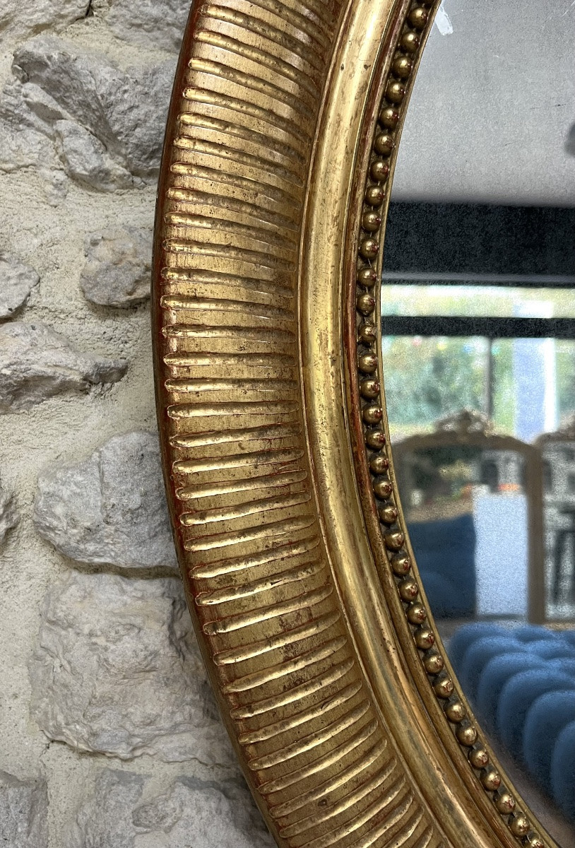 Antique Oval Mirror With Pediment, 96.5/70.5cm, Gilded With Gold Leaf, Mercury Glass -photo-2