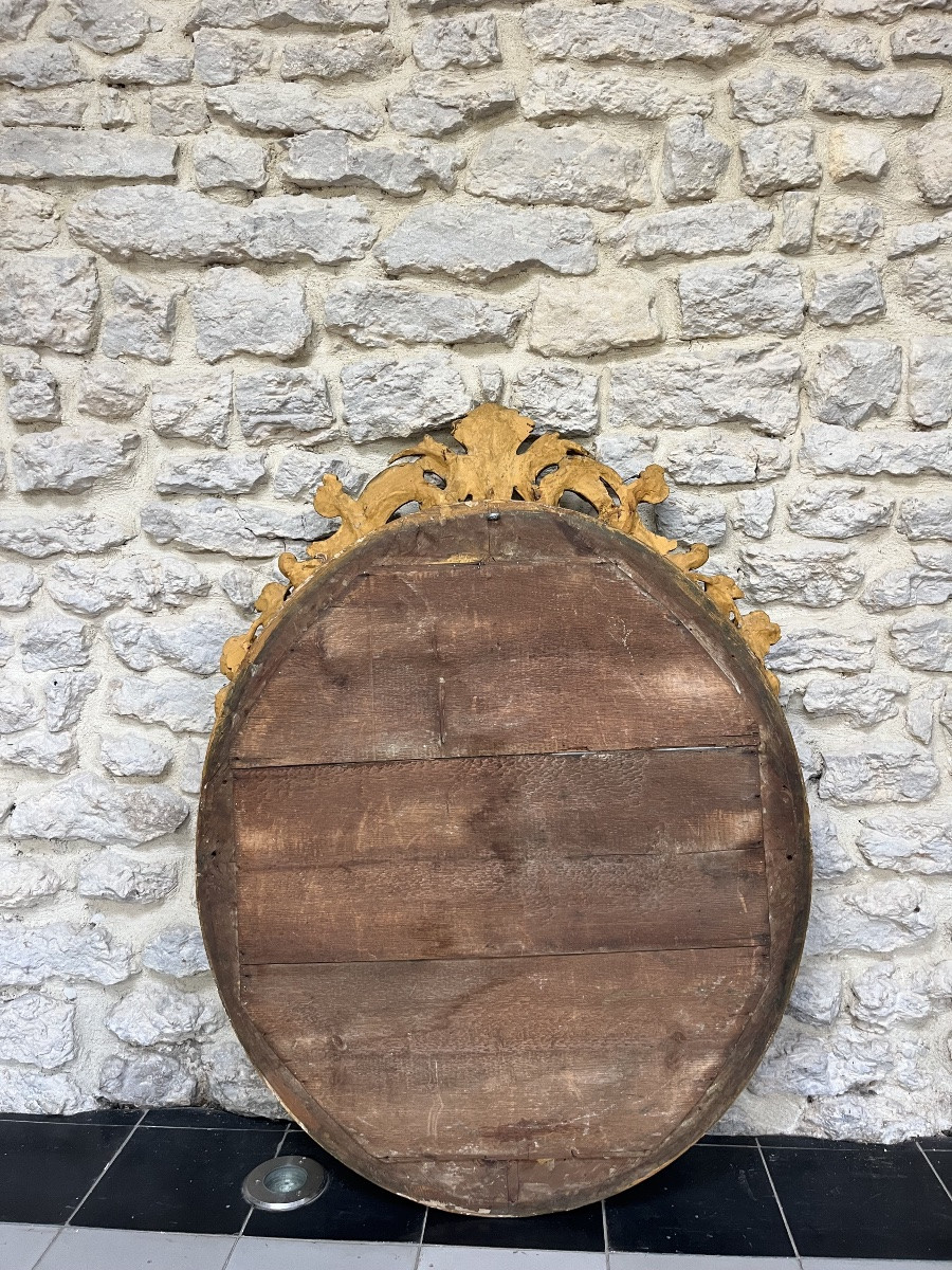 Antique Oval Mirror With Pediment, 96.5/70.5cm, Gilded With Gold Leaf, Mercury Glass -photo-8