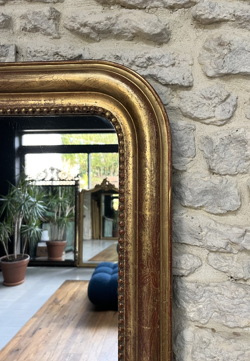 Antique Louis-philippe Mirror, 88/64cm, Gilded With Gold Leaf, Mercury Glass, Trumeau Style -photo-6