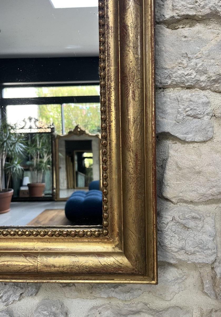 Antique Louis-philippe Mirror, 88/64cm, Gilded With Gold Leaf, Mercury Glass, Trumeau Style -photo-7