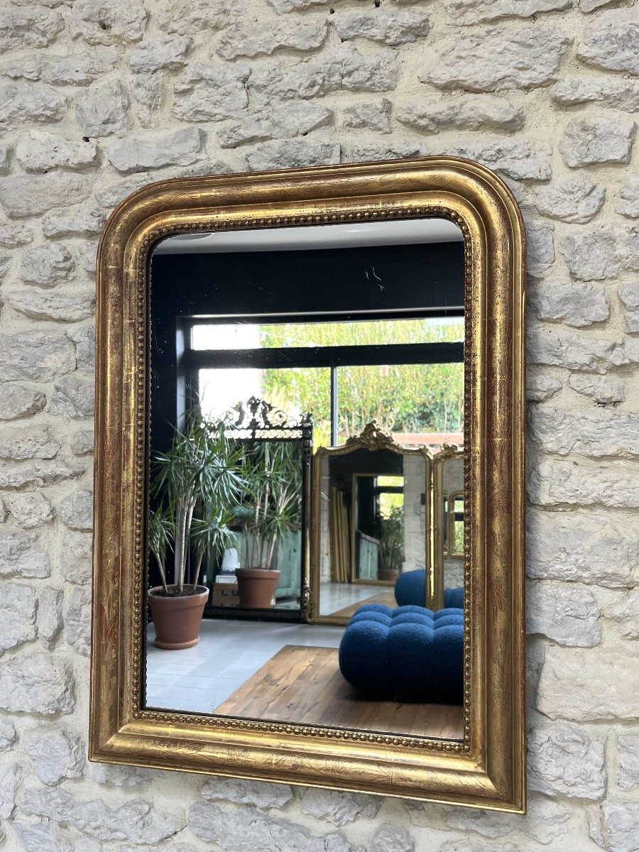 Antique Louis-philippe Mirror, 88/64cm, Gilded With Gold Leaf, Mercury Glass, Trumeau Style 