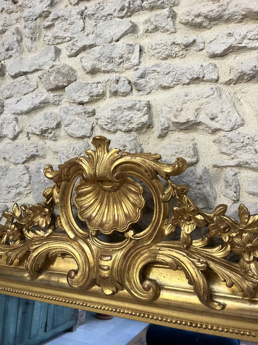 Miroir ancien Louis-Philippe à fronton 160/93cm doré à la feuille d’or, glace au mercure -photo-2