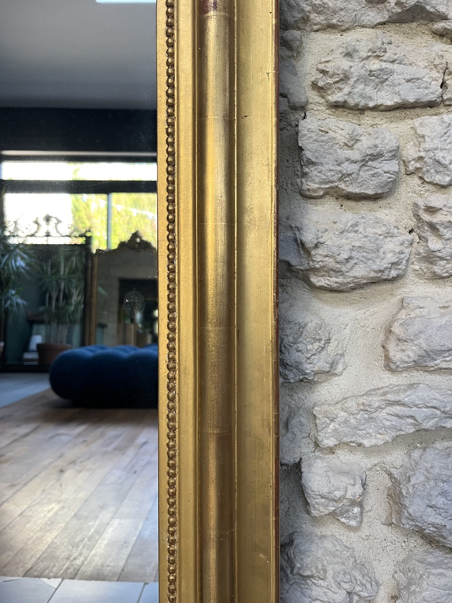 Miroir ancien Louis-Philippe à fronton 160/93cm doré à la feuille d’or, glace au mercure -photo-4
