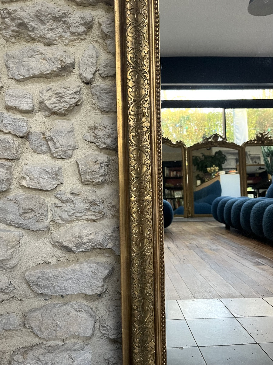 Miroir ancien à fronton et perlé 167/100,5cm trumeau de cheminée -photo-2