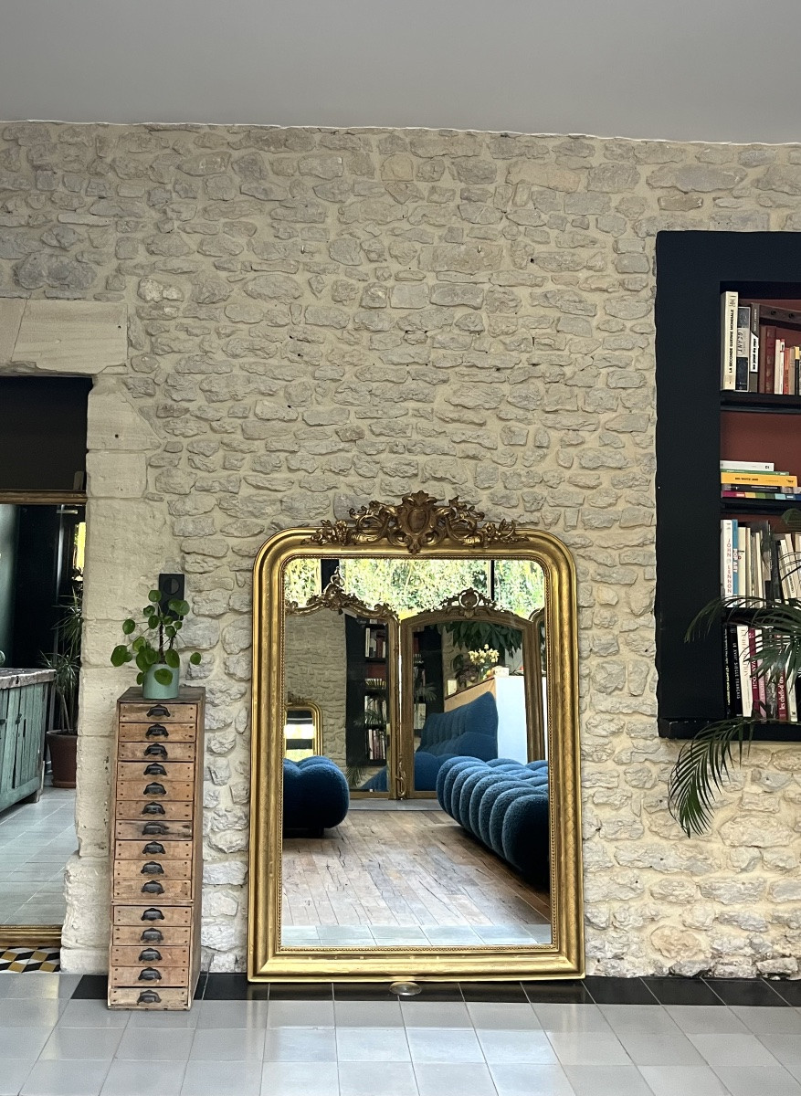 Antique Louis-philippe Mirror With Pediment And Beading, 158.5/110cm, Mantelpiece -photo-2