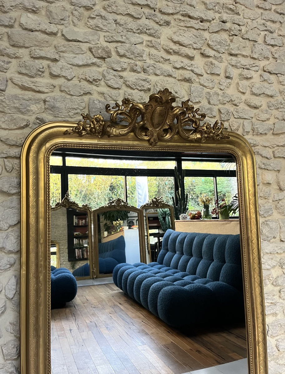 Antique Louis-philippe Mirror With Pediment And Beading, 158.5/110cm, Mantelpiece -photo-3