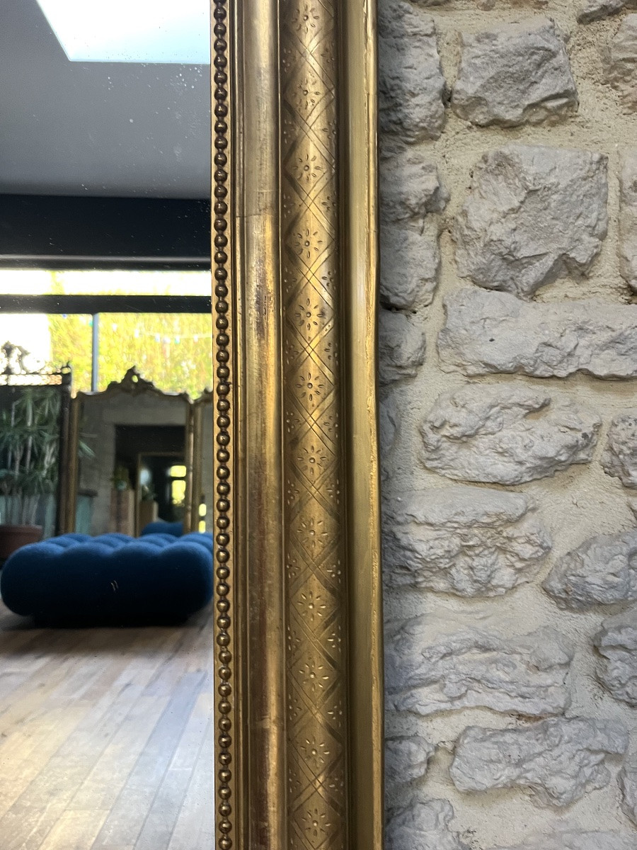 Antique Louis-philippe Mirror With Pediment And Beading, 158.5/110cm, Mantelpiece -photo-2