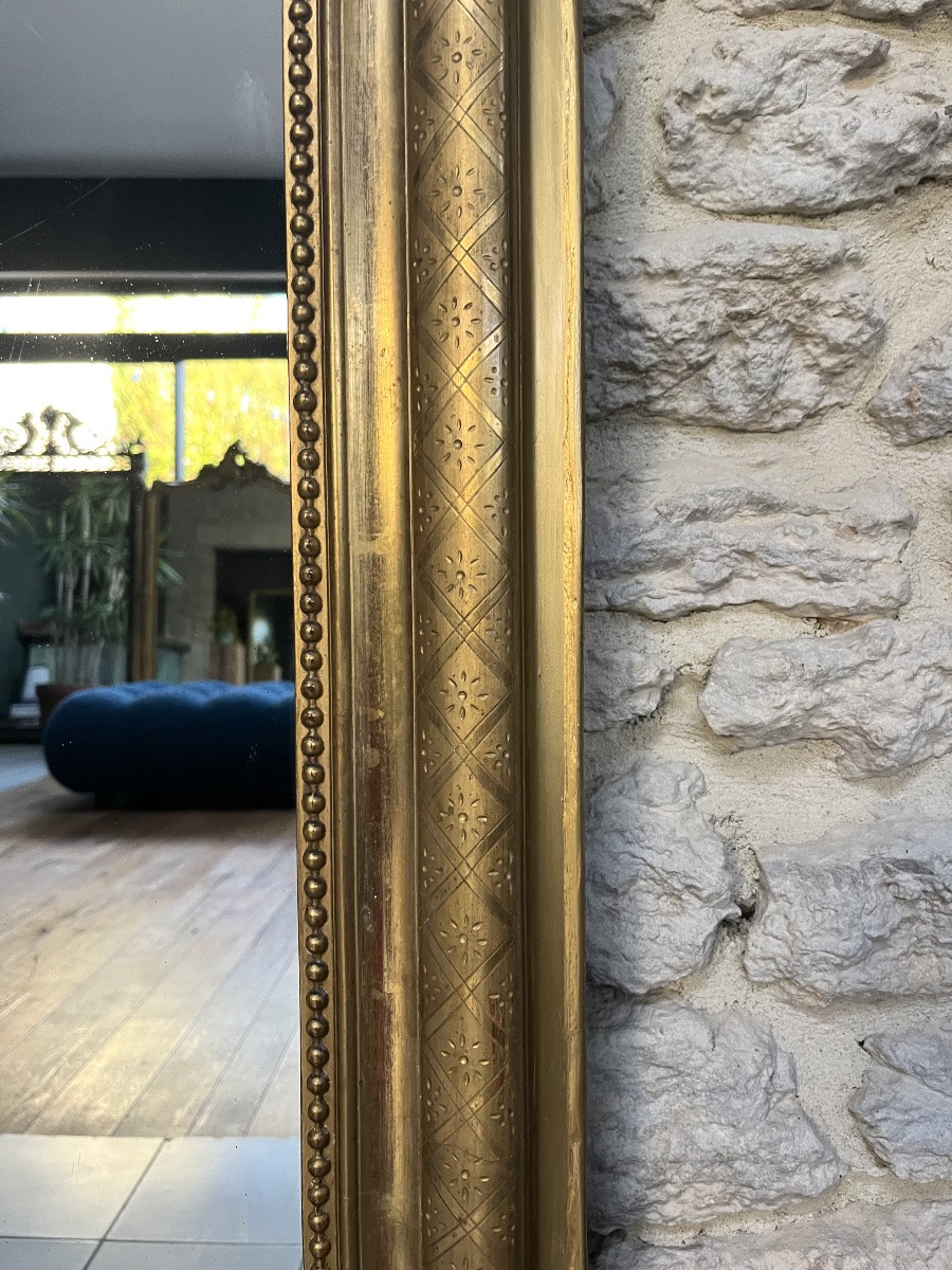 Antique Louis-philippe Mirror With Pediment And Beading, 158.5/110cm, Mantelpiece -photo-4