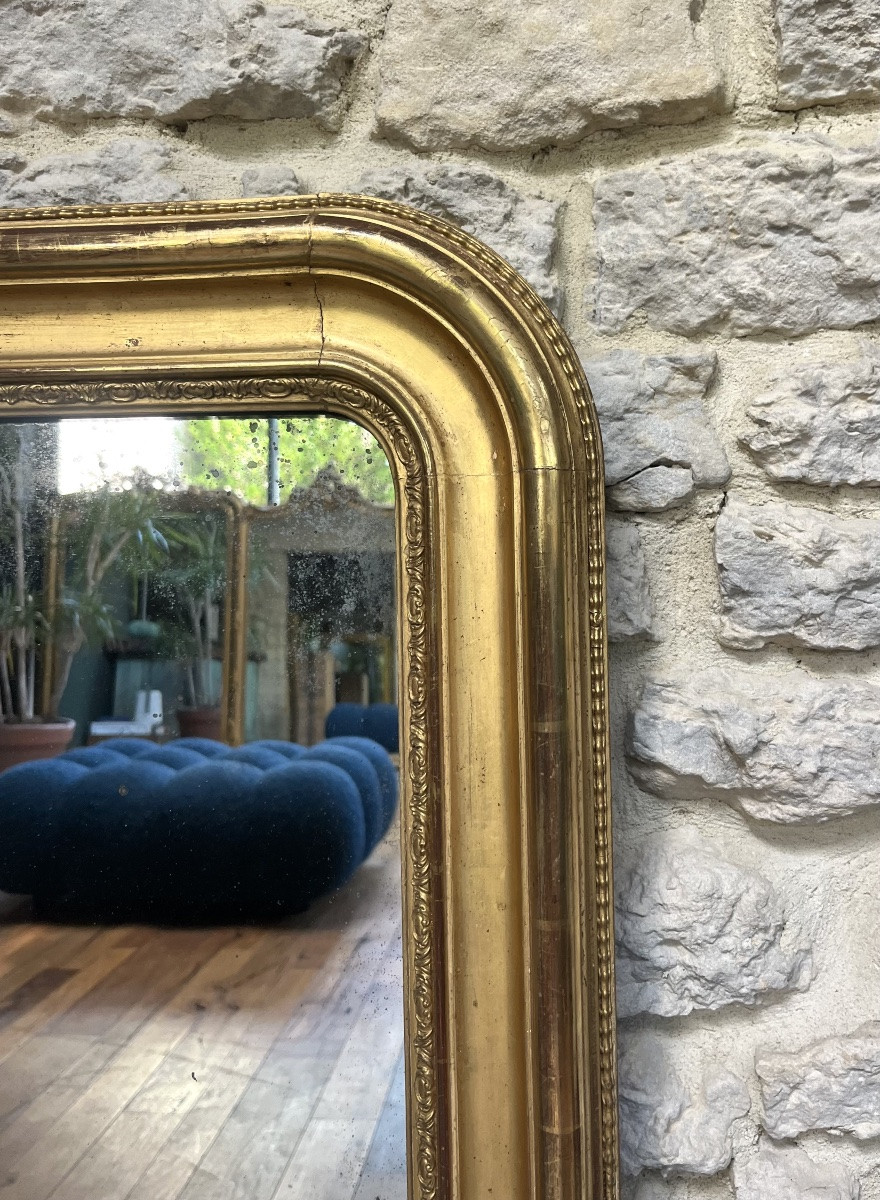 Miroir ancien de cheminée 96,5/79cm Louis-Philippe doré à la feuille d’or, trumeau de cheminée.-photo-2