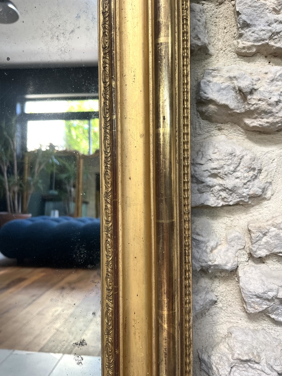 Miroir ancien de cheminée 96,5/79cm Louis-Philippe doré à la feuille d’or, trumeau de cheminée.-photo-4