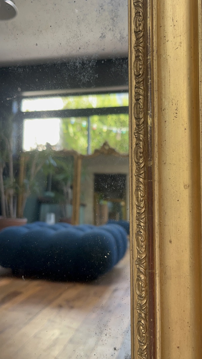 Miroir ancien de cheminée 96,5/79cm Louis-Philippe doré à la feuille d’or, trumeau de cheminée.-photo-5